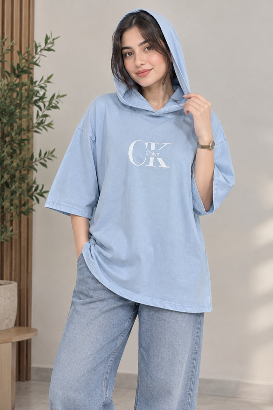 تیشرت باکسی دخترونه کلاهدار CLVIN